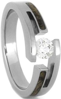Tension-Set Diamond, Buckeye Burl 7.5mm Comfort-Fit Titanium Bypass Ring