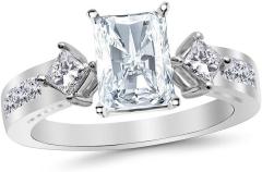 3.26 Ctw 14K White Gold Channel Set 3 Three Stone Princess Radiant Cut GIA Certified Diamond Engagement Ring
