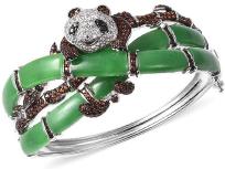 Green Jade Black Rhodium & 925 Sterling Silver Panda Bangle Bracelet in 925 Sterling Silver
