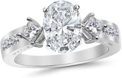 3.75 Ctw 14K White Gold Channel Set 3 Three Stone Princess Oval Cut GIA Certified Diamond Engagement Ring