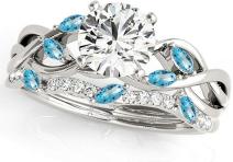 Twisted Round Blue Topazes, Moissanites Bridal Sets Palladium (0.73ct)