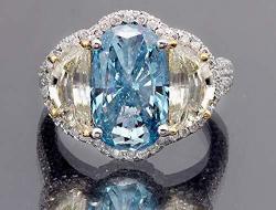 7.35 ct Oval Fancy Blue Diamond Halo Half Moon Anniversary 14k White Gold Designer ring