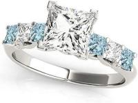 Sidestone Accented Princess Aquamarines and Diamonds Engagement Ring Palladium (2.10ct)