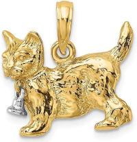 14k Gold Rhodium & 3-D Cat Dangling Bell Charm Fine Jewelry Ideal Gifts For Women