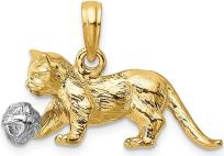 14k Rhodium 3-D Cat Playing with Moveable Ball Charm