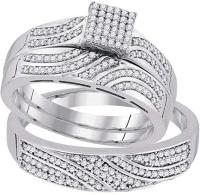 Dazzlingrock Collection 10kt White Gold His & Hers Round Diamond Square Cluster Matching Bridal Wedding Ring Band Set