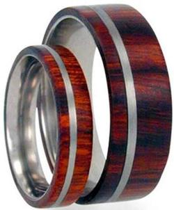 Titanium Pinstripe Ring, Ironwood, His and Hers Wedding Band Set