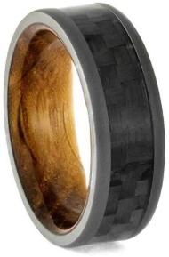 Carbon Fiber, Sandblasted Titanium 7mm Comfort-Fit Whiskey Oak Wedding Ring