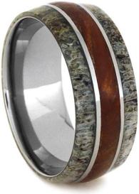 Deer Antler, Petrified Wood 10mm Comfort-Fit Titanium Ring