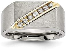 Men's Titanium 14k Gold Brushed Diamond Ring