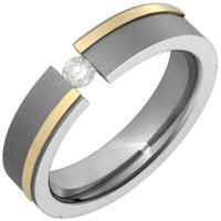 Titanium And 14K Gold Ring with Round Cut .10 ct Diamond Comfort fit 5mm Wide Wedding Band
