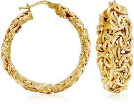 Certified Italian Byzantine Hoop Earrings in 14kt Yellow Gold 
