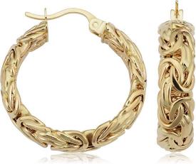 Kooljewelry 14k Yellow Gold Byzantine Hoop Earrings (7x20 mm)