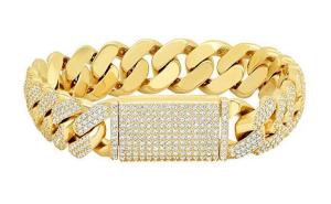 12.50 Carat (ctw) Round White Diamond Men's Curb Chain Bracelet, 14K Yellow Gold