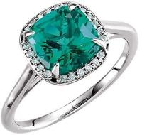 14K White Gold Emerald and Diamond Halo-Style Engagement Ring Size 7 Fine Jewelry Ideal Gifts Valentines Day