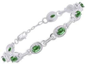 Stunning Tennis Bracelet with Gemstone Emerald and Halo of Genuine Diamonds in Sterling Silver .925 or 14K Yellow Gold Plated Silver