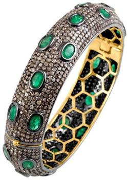 Pave Diamond 18K Gold 925 Sterling Silver Emerald Bangle Designer Gift Jewelry