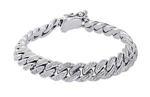 10K White Gold 11.50mm Solid Miami Cuban Link Diamond Bracelet 8.60 Inches - 2.10 Ct