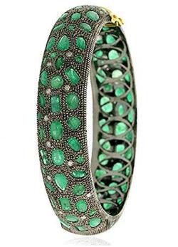 42ct Emerald Diamond Women Bangle 18kt Gold 925 Sterling Silver Handmade Jewelry
