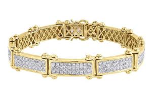 Diamond Statement Link Pave Bracelet Mens 10K Yellow Gold 8 Inches Round Cut 6.29 Ct