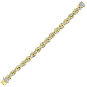 Solid 10k Yellow Gold Men's Round Diamond Rope Chain Bracelet