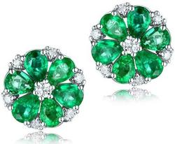 Caimao Jewelry 18K White Gold 1.68ct Natural Multi Emerald 0.2ct Full Cut Diamond Stud Earrings