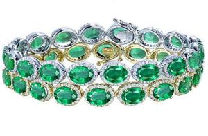 Luxury Fine Jewelry 18kt Yellow-White Real Gold Natural Emerald Diamonds Bracelet 6.7 Inches for Women
