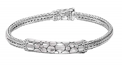 .925 Sterling Silver Unisex Snake Chain and Scattered Jawan Bangle Bracelet with Box Clasp