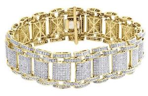 Mens 10K Yellow Gold Real Diamond 21mm Fancy Statement Bracelet 8.5 Inches | 4.63 CT