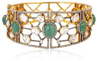 Uncut Diamond Bangle Bracelet Emerald Gemstone 925 Sterling Silver Handmade Jewelry