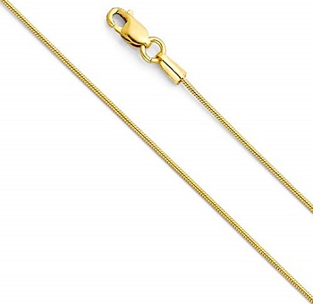 14k Gold Solid 0.8mm Round Snake Chain Necklace with Lobster Claw Clasp