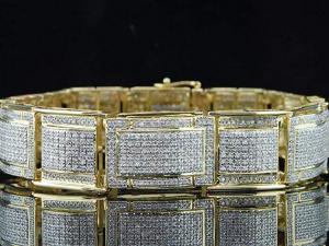 Diamond Link Bracelet Mens 10K Yellow Gold Pave Round Designer 5 Tcw