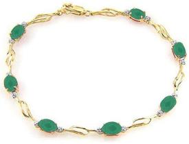 14K Solid Gold Tennis Bracelet With Emeralds & Diamonds Size 9 Inch Length