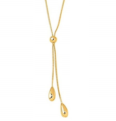 14K Yellow Gold Shiny Chain, Pebble Lariats Necklace, Spring Clasp 17 Inches