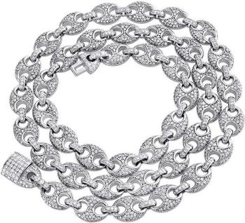 10K White Gold 9.50mm Diamond Solid Puff Anchor Link Chain 22 inches Necklace 11.60 CT