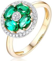 18K Yellow Gold Engagement Ring for Her 0.66ct Oval Cut Green Emerald Diamond Ring Engagement Wedding Band Gold