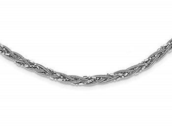 Sterling Silver Rhodium-plated Braided Beads Necklace or Bracelet