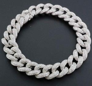 Miami Cuban Diamond Bracelet Mens 14K White Gold 8 Inches Pave Round Cut 10.56 Ct