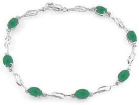 14K Solid White Gold Tennis Bracelet With Emeralds & Diamonds Size 9 Inch Length