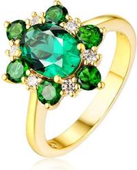 18K Gold Rings Women Ring Engagement 1.67ct Green Flower Shape Round and Oval Emerald Diamond Ring Women Wedding Band Gold