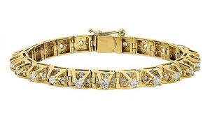 Solid 10K Yellow Gold Raised 3D Link Solitaire Round Diamond Bracelet 7.5mm 8 Ct