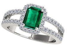 Aone Jewelry 10K Solid White Gold Natural Diamond Ring with 2 Carat (I-J, I1-I2) Emerald Cut Emerald
