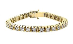 10K Yellow Gold Raised 3D Link Solitaire Round Diamond Bracelet 6.8mm 3.85 Ct