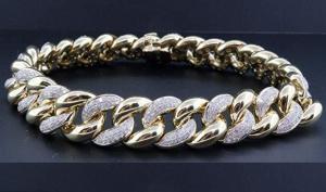 Miami Cuban Diamond Bracelet Mens 10K Yellow Gold 8.5 Inches Pave Round Cut 2.50 Ct