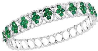 Jewels By Lux 18K White Gold Womens Round Natural Genuine Emerald Diamond Bangle Bracelet