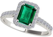 Aone Jewelry 14K Solid Gold (Rose, White, Yellow) Gemstone And Diamond Ring with 1.20 Carat (I-J, I1-I2) Emerald Cut Emerald