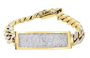 10K Yellow Gold Solid Miami Cuban Link Bracelet Pave Diamond ID 8.50Inches 4.57 Ct