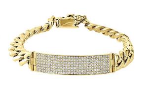 10K Yellow Gold Solid Miami Cuban Link Bracelet Mens Pave Diamond ID