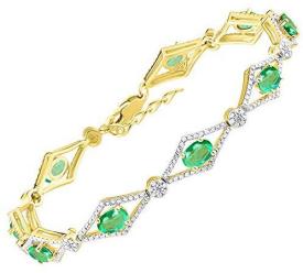 Stunning Tennis Bracelet With Diamonds and Emeralds in 14K Yellow Gold Plated Silver