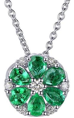 Jewelry 18K White Gold 0.81ct Natural Pear Emeralds 0.1ct Full Cut Diamond Pendant